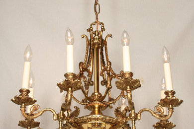 Victorian Brass Chandelier with Griffin Accents, c. 1945