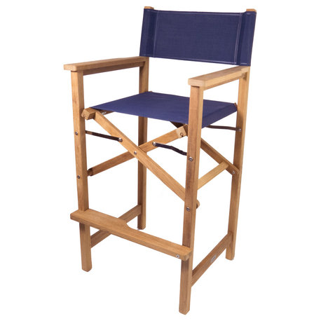Teak Captain's Chair, Blue Seat Cover
