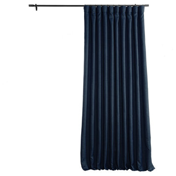 Faux Linen Extra Wide Room Darkening Curtain Single Panel, Indigo, 100"x120"