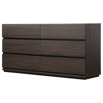 Modern Double Dresser, 6 Spacious Full Extension Storage Drawers, Tobacco Oak