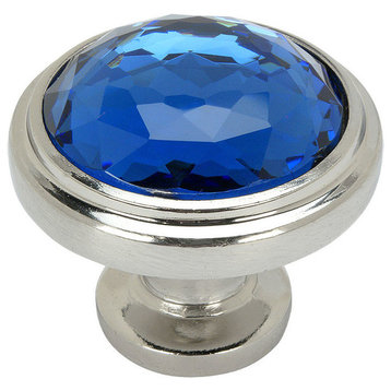 Cosmas 5317SN-BL Satin Nickel Cabinet Round Knob, Set of 5, Glass, Blue