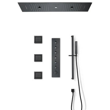 Thermostatic Rain Shower System 6 Functions Massage Music Remote Controlled LED, Black