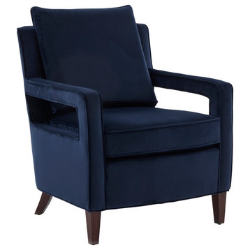 Questa Mid Century Velvet Accent Arm Chair, Navy Blue