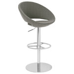 Soho Concept - Crescent Piston Stool, Stainless Steel Base, Gray And Cream Camira Wool - Crescent Piston is a contemporary stool with a comfortable upholstered seat and backrest on an adjustable gas piston base which swivels and also adjusts easily from a counter height to a bar height with a lever that activates the gas piston mechanism. The solid steel round base is available in chrome or stainless steel. The seat has a steel structure with 'S' shape springs for extra flexibility and strength. This steel frame molded by injecting polyurethane foam. Crescent seat is upholstered with a removable zipper enclosed leather, PPM, leatherette or wool fabric slip cover. The stool is suitable for both residential and commercial use. Crescent Piston is designed by Tayfur Ozkaynak.