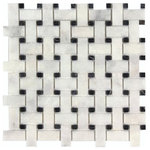 All Marble Tiles - SAMPLE OF Bianco Carrara Polished Marble Basket weave WITH Nero Marquina Dots - SAMPLES ARE A SMALLER PART OF THE ORIGINAL TILE. SAMPLES ARE NOT RETURNABLE.