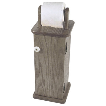 Amish Made Oak Free Standing Toilet Paper Holder, Driftwood Stain