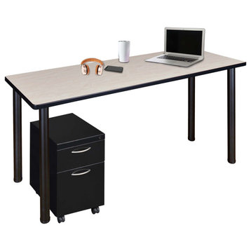 Regency Kee 48 x 24 in. Mobile Desk with Storage- Maple Top, Black Legs