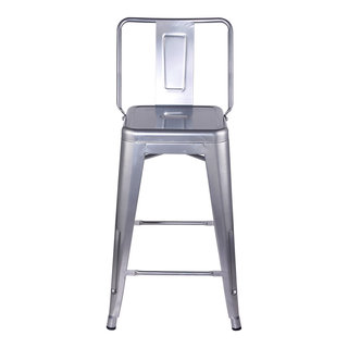 Highback Silver Metal Bar Stools Set of 1 - Industrial - Bar Stools And ...