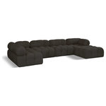 Meridian Furniture - Ames Boucle Fabric U-Shaped Modular Sectional, Brown, 6-Piece: 3 Armless Chair, 2 Corner Chair, 1 Ottoman - A - Introduce a touch of modern sophistication to your living area with the exquisite Ames Boucle Fabric Sectional. With plush brown boucle fabric and unique design, it will elevate the visual appeal of your living space. This elegant and captivating sectional can be mixed and matched with other pieces from the collection to create an endless array of stunning looks. So, get ready to transform your living area into an inviting and stylish haven with the Ames Boucle Fabric Sectional.