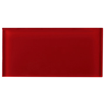 3"x6" Baker Glass Subway Tiles, Set of 8, Ruby Red