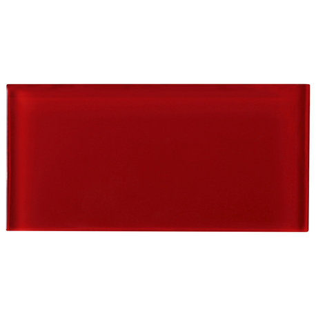 3"x6" Baker Glass Subway Tiles, Set of 8, Ruby Red