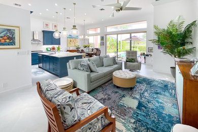 Beach style living room photo in Miami