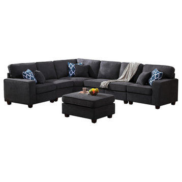 Jocelyn Dark Gray Woven 7-Piece Modular L-Shape Sectional Sofa With Ottoman