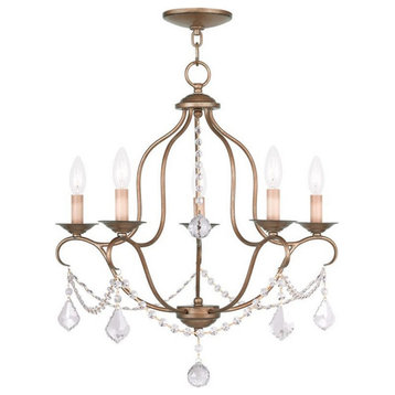 Traditional French Country Five Light Chandelier-Antique Gold Leaf Finish