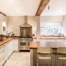 Kitchen - white or cream cabinets/oak counter