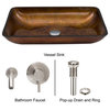 VIGO Rectangular Russet Glass Vessel Sink and Wall Mount Faucet Set, Brushed Nic