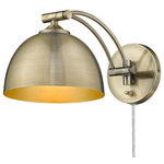 Golden Lighting - One Light Wall Sconce in Aged Brass - Functional design inspired by modern style  Rey is a prime choice for refined illumination. Pivoting  parallel arms sweep and connect two industrial-inspired lock pins. A wide shade drops elegantly from the arm. Great for task lighting  the moving arm and adjustable shade can be positioned and locked in place for style and function. The versatile series offers two installation options: Plug-in or Hardwire. The collection is available in a choice-selection of finish and shade color combinations. The interior of the shade is painted to match the exterior.&nbsp