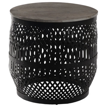 Kingston Mango and Metal Weave Eclectic Side Table