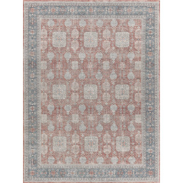 Heritage Power Loomed Polyester and Acrylic Red/Navy Area Rug, 10'x14'
