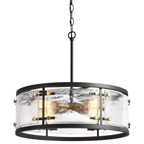Iris Black 5-light Water Textured Glass Drum Pendant Chandelier