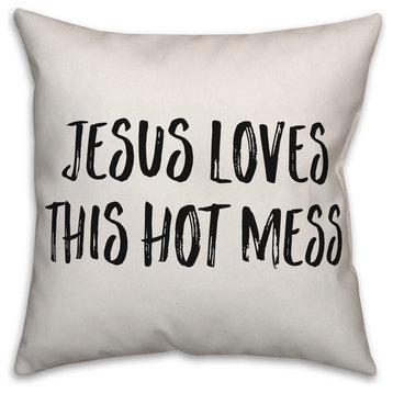 Jesus Loves This Hot Mess, Throw Pillow, 20"x20"