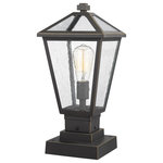 Z-Lite - Z-Lite 579PHMS-SQPM-ORB Talbot 1 Light Pier Mounted in Oil Rubbed Bronze - Illuminate an exterior front or back walkway with a classic fixture reflecting a charming village theme. Made from Rubbed Bronze metal and seedy glass panels, this one-light outdoor pier mounted fixture delivers a charming upgrade with industrial-inspired attitude and a geometric layered silhouette that's perfect for lower-level gardens and walkways.