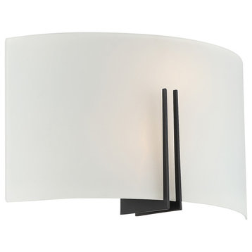 Prong 12" Wide Wall Sconce, Matte Black, White Glass, Replaceable LED