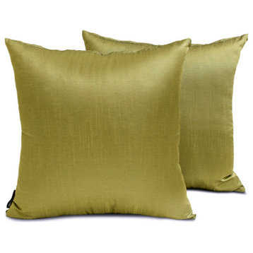 Art Silk Plain Set of 2, 12"x12" Throw Pillow Cover - Olive Green Luxury