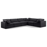 Meridian Furniture - Indulge Upholstered Modular L-Shaped Sectional, Black, 6-Piece: 3 Armless Chair, 3 Corner Chair, Down Stuffed Linen Textured Fabric - Experience ultimate comfort and style with our black linen textured fabric Indulge Sectional. The luxurious linen texture of the fabric will elevate the aesthetic of any room. This sofa provides ample space for you to relax while its modular build offers the option of unlimited configurations. Whether you're looking to add a stylish element to your living room or a comfortable seating option to your bedroom, this sofa is the perfect choice.