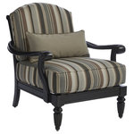 Tommy Bahama Home - Tommy Bahama Home Kingstown Sedona 18"H Outdoor Lounge Chair in Ebony - Situated in the high desert of Arizona, Sedona is known for it’s unspoiled natural landscape and towering red rock formations. Intricate Tuscan-inspired designs, cast in all-weather aluminum from hand-carved molds, feature a rich ebony finish with elegant bronze highlights.The chair back is an attractive display of sophisticated design, hinting at a distinquished monogram and repeated throughout the Sedona collection. As such, the dining chairs insight a more powerful invitation to dinner by their presence alone.