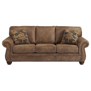 Elegant Traditional Sofa, Faux Leather Seat & Rolled Arms With Nailhead, Earth