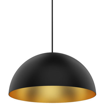 Domos Pendant 16" dia. Black WithGold Interior LED