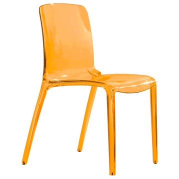 LeisureMod Murray Lucite Stackable Molded Dining Side Chair, Transparent Orange