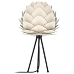 UMAGE - Aluvia Table Lamp, Pearl/Black - Modern. Elegant. Striking. The VITA Aluvia is an artistic assemblage of 60 precision-cut aluminum leaves, overlapping each other on a durable polycarbonate frame. These metal leaves surround the light source, emitting glare-free, ambient light.  The underside of each leaf is painted white for increased light reflection, and the exterior is finished in one of two different colors: subtle Pearl or dramatic Anthracite. Available in two sizes, the Medium (18.9"H x 23.3"W) can be used as a pendant or hanging wall lamp, while the Mini (11.8"H x 15.7"W) is available as a pendant, table lamp, floor lamp or hanging wall lamp. Hang it over the dining table, position it in a corner, or use as a statement piece anywhere; the Aluvia makes an artistic impact in any room.