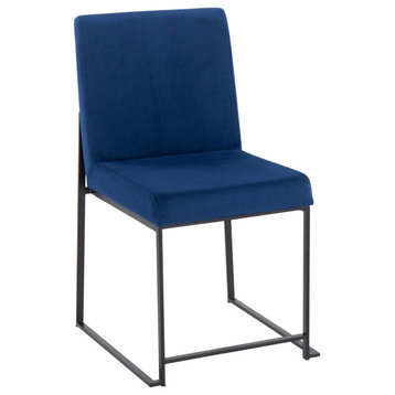 High Back Fuji Dining Chair, Set of 2, Black Steel, Blue Velvet
