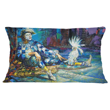 The Harlequin And White Parrot Contemporary Throw Pillow, 12"x20"