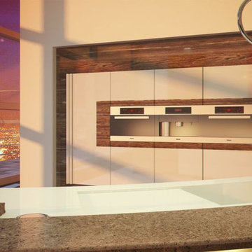 High Gloss White & Wood Modern Kitchen By Darash Collection