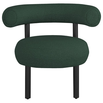Bordeaux Boucle Fabric Upholstered Accent Chair, Green, Matte Black Finish
