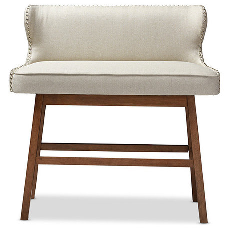 Gradisca Fabric Button-Tufted Upholstered Bar Bench Banquette, Light Beige