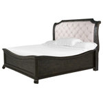 Magnussen - Magnussen Bellamy California King Sleigh Bed with Shaped Footboard, Peppercorn - Warm and inviting like an old French friend, Bellamy welcomes with European inspired styling in a unique Peppercorn finish and matte black pewter accented hardware. Scrolling open woodwork adorns the well appointed media chest doors while roomy dressers and chests feature rounded corners atop rounded bun feet. A plethora of bed options offer upholstered tufted headboards, storage footboards, panel headboards and gorgeous shaped panels with or without sumptuous scrolled design work for a Chateau feel for any taste.