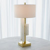 Luxe Alabaster Stone Slab Brass Table Lamp Gold White Geometric 37 x 18 in