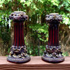 Neoclassical Italian French Gold Red Candlesticks, Set of 2