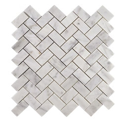 Walls and Floors - Herringbone Carrara Marble Polished Brick Tiles, 1 Sheet - Wall & Floor Tiles