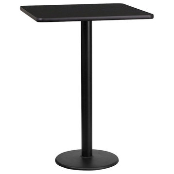 Flash 24'' Square Laminate Table Top/18'' Round Bar Table Base, Black