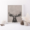 Black Moose Head Illustration Art Print, 16"x20" Canvas