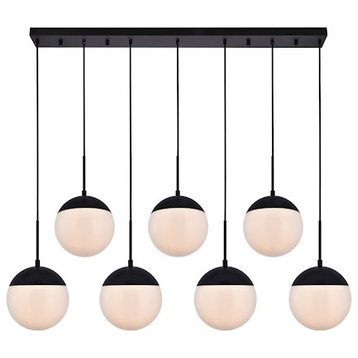 Living District Eclipse 7 Light Pendant, Black/Frosted White, 8"