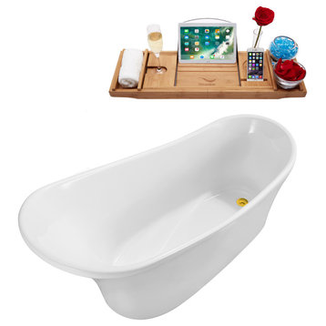 63" Streamline N460-IN-GLD Soaking Freestanding Tub and Tray With Internal Drain