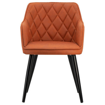 Erin 24" Curved Dining Chair, Orange Fabric, Diamond Pattern Tufting