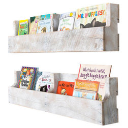 Beach Style Display And Wall Shelves  Reclaimed Pallet Shelves, Set of 2, Distressed White