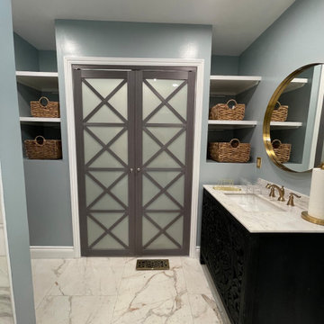 Master Bathroom, Blues, Golds and whites